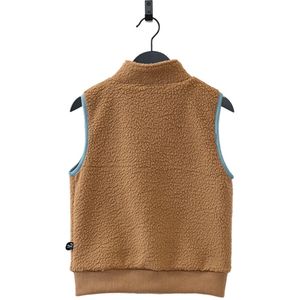 Ducksday - fleece bodywarmer voor kinderen - teddy sherpa - unisex - camel bruin - petrol blauw - maat 98/104