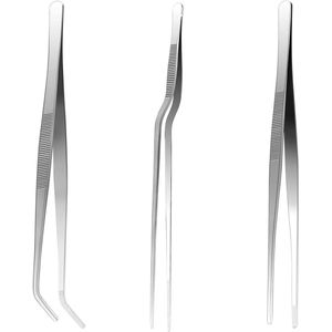 Allecto Plus - Roestvrij stalen pincet set van 3 stuks voor keuken en plantenverzorging 30 cm