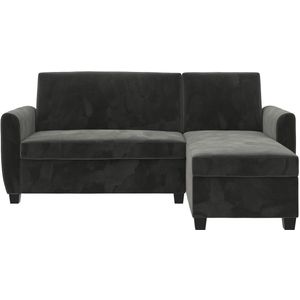 Noah | Slaapbank 3-zits met chaise longue in fluweel grijs