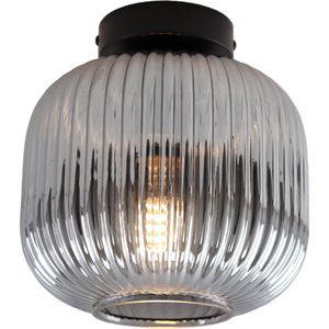 Olucia Charlois - Retro Plafondlamp - Aluminium/Glas - Grijs;Zwart - Rond - 19 cm