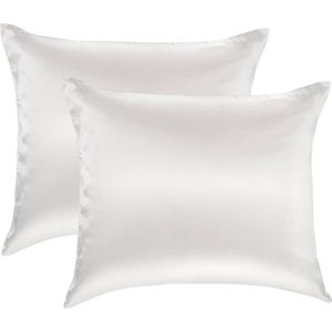2x Zijden Kussensloop Wit met Zilver Ionen - 22MM - 45x65cm (voor o.a. traagschuim kussens 40x60cm) - Satijnen kussensloop