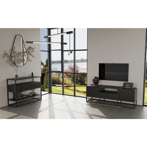 Madeira Console: zwart Exotisch hout, metalen structuur