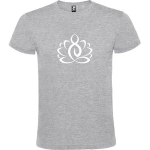 Grijs  T shirt met  print van ""Lotusbloem met Boeddha "" print Wit size XS