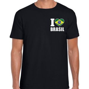 I love Brasil t-shirt zwart op borst voor heren - Brazilie landen shirt - supporter kleding L