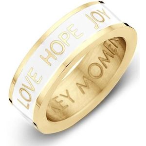 Key moments 8KM-R0005-56 Stalen Ring - Dames - Wit - Emaille - LOVE HOPE JOY - Maat 56 - Staal - Cadeau - Gold Plated