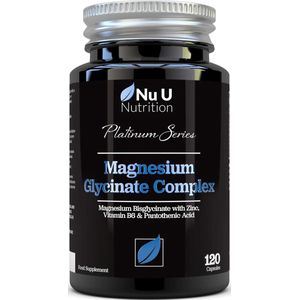 Nu U Nutrition - Magnesium Bisglycinaat - 250 mg - met Vitamine B, Zink en Pantothenic Acid - Magnesium Glycinate - 120 Vegan Capsules - Magnesium BisGlycinate - Magnesium Glycinaat -
