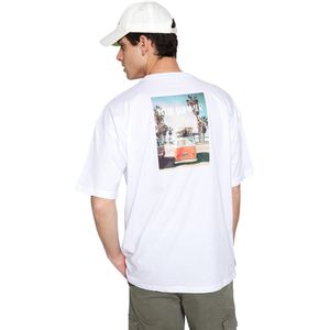 Trendyol - T-shirt - Wit - Oversized - Landschapsprint - 100% Katoen