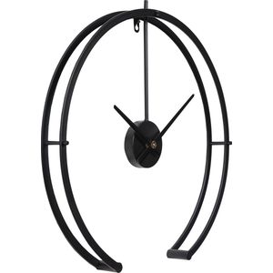 LW Collection Moderne zwarte wandklok 52cm - Grote industriële muurklok zwart stil uurwerk - Minimalistische zwarte ronde moderne klok