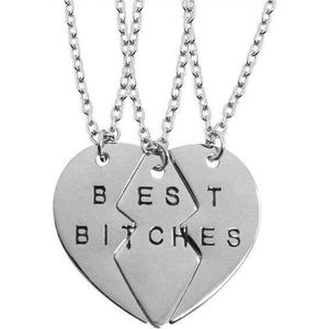 Akyol - Vriendschapsketting - bff ketting voor 3 - vriendschap - bff ketting - best friends - best friends ketting - 3 stuks - Best Bitches - Hart - Zilverkleurig