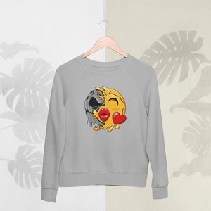 Feel Free - Halloween Sweater - Smiley: Gezicht dat een kus gooit - Maat L - Kleur Grijs