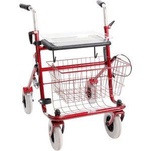Premis Provo - Rollator - 2e Generatie - Voorzien van drukrem - Anatomische handvatten - Max gebruikers gewicht 120 kg - Hoogte verstelling van 79,5-100 cm - Metallic Rood