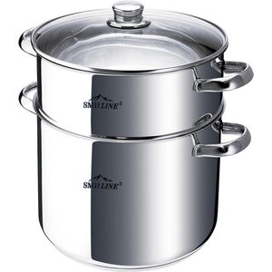 SMH LINE® Stoompan - Couscous pan - 12L - Ø 24 cm - Soeppan - RVS - Voor Alle Warmtebronnen incl. Inductie - Glazen Deksel