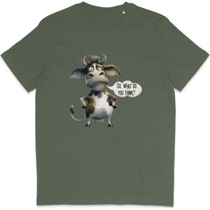 Grappig T Shirt Heren en Dames - Koe Print en Tekst / Quote - Groen Khaki - XXL