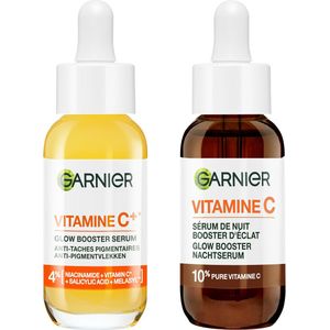 Garnier Vitamine C+* Glow Booster Serum & Garnier Skinactive 10% Pure Vitamine C Anti-Pigmentvlekken Nachtserum - Bundle - 2 x 30ml