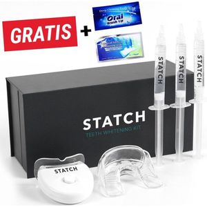 Tandenbleekset - inclusief Teeth Whitening Strips + Wipes + 3 Gelspuiten - Zonder Peroxide 100% Natuurlijk - Dierproefvrij - Wittere Tanden - 3D LED - Teeth Whitening - Premium Edition Statch