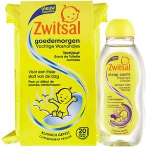 Zwitsal Goedemorgen Washandjes 20 Stuks + Zwitsal Slaap Zacht Massage Olie-gel 200 ml