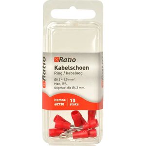 Ratio® Kabelschoen Ring/kabeloog 0,5-1,5mm² - ?4mm - Rood - 10st in blister