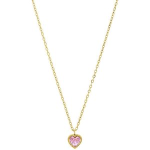 Lucardi Dames Stalen goldplated ketting vintage roze hart - Ketting - Staal - Goudkleurig - 45 cm