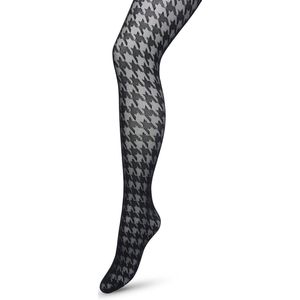 Bonnie Doon Houndstooth Panty 50 Denier Zwart Dames maat S/M - Pied de Poule - Print - Gladde Naden - Maximaal Draagcomfort - Houndstooth Tights - Chique Panty - Feestelijk - Black - BP221903.101