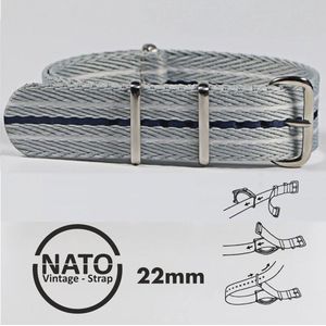 Stijlvolle 22mm Premium Nato Grijs gestreept Horlogeband: Ontdek de Vintage Look! Perfect voor Mannen, uit onze Exclusieve Nato Strap Collectie!