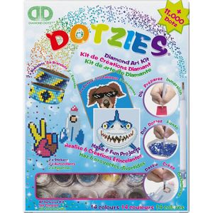 DIAMOND DOTZ - Megapack DOTZIES 6-delig - Diamond Painting - 2 Foto's 15 x 15 cm, 2 Armbandjes, 2 Stickers - 11.000+ Dotz - Complete DIY Set Voor Kinderen Vanaf 8 Jaar - Blauw