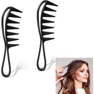 Brede Grove Shark Kam - Kapper kam - Haarkam - Barber Kam - Stylingcomb - Hairdresser Comb - Kammen - Grove Kam - Kam - Antistatatisch - Kapperskam - Comb - Met extra brede Tanden - Haarkam met extra brede tanden - Zwart - 2 stuks