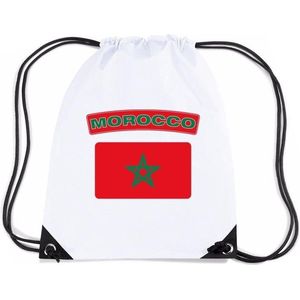 Marokko nylon rijgkoord rugzak/ sporttas wit met Marokkaanse vlag