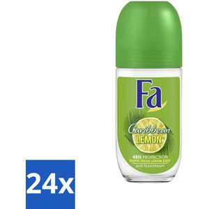 Fa - Deodorant Roller - Caribbean Lemon - Verfrissend - 48 uur Bescherming - Citrusachtig - 50 ml - Voordeelverpakking - 24 stuks