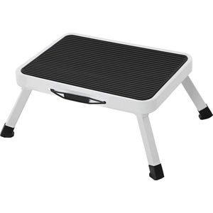 1-staps opvouwbare trapladder - opvouwbare kruk - compacte trap - stalen constructie - antislip loopvlak - 38 cm x 26 cm x 17 cm