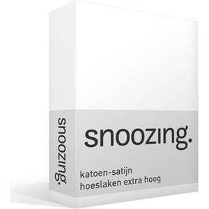 Snoozing - Katoen-satijn - Hoeslaken - Extra Hoog - Eenpersoons - 100x200 cm - Wit