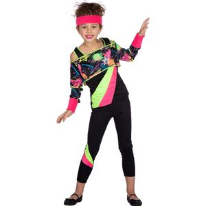 Wilbers & Wilbers - Jaren 80 & 90 Kostuum - Spetterend Neon 80s Aerobics - Meisje - Zwart - Maat 116 - Carnavalskleding - Verkleedkleding