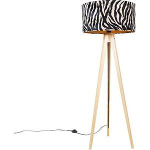 QAZQA tripod_classic - Klassieke Tripod | driepoot vloerlamp | Staande Lamp - 1 lichts - H 136 cm - Zebra print - Woonkamer | Slaapkamer