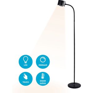 Varin® Design LED leeslamp - Zwart - Dimbaar - 3 Kleurtinten - 10W (eq. 75W) - 800 lumen - Vloerlamp woonkamer - Staande lamp slaapkamer - Modern industrieel - Lampen instelbaar - Touchknop - Flexibele hals - Daglichtlamp - Design vloerlampen
