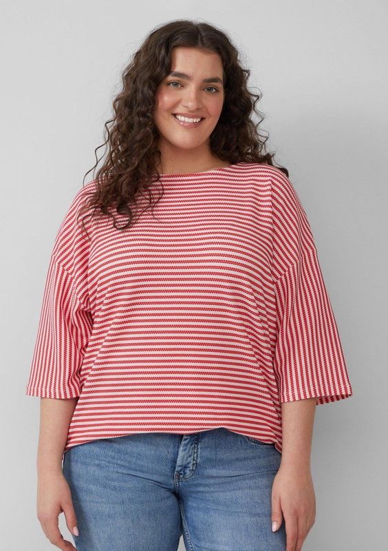 s.Oliver - T-Shirt - Gestreept - 3/4 Mouwen - Relaxte Pasvorm