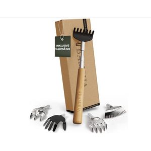 Rugkrabber uittrekbaar - [inclusief 5 opzetstukken] bamboe handvat - voor weldadige krasgevoelens - moeiteloos elke plaats bereiken - premium roestvrij stalen rugkrabberset - ideaal als cadeau