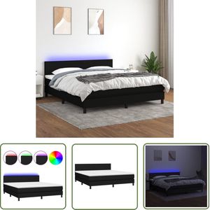 The Living Store Boxspring met matras en LED stof zwart 160x200 cm - Boxspring - Led Lamp - Pocketed Spring Mattress - Hoofdbord - Slaapcomfort