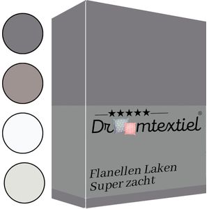 Droomtextiel Flanellen laken - Grijs - Eenpersoons 150x260 cm - 100% Katoen - Heerlijk Warm - Super Zacht -