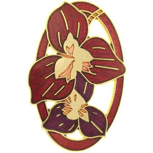 Behave Broche bloemen lelies rood paars - emaille sierspeld - sjaalspeld