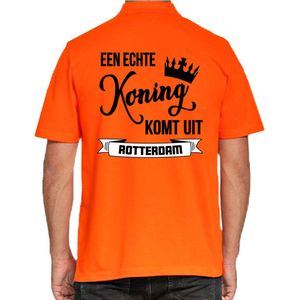 Bellatio Decorations Poloshirt Koningsdag - oranje - Echte Koning komt uit Rotterdam - heren - shirt XXL