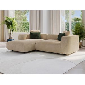 Hoekbank met hoek links van beige velours met textuur TALMINE L 255 cm x H 71 cm x D 160 cm