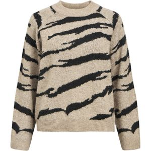 Object - Objdiana Ls Re O-neck Knit Noos - Trui - Morel/Black Zebr
