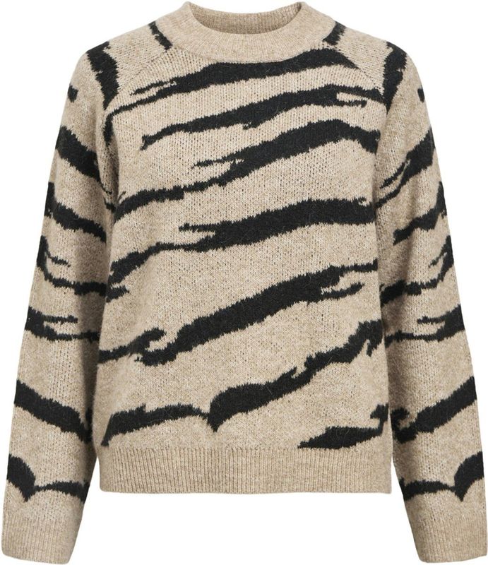 Object - Objdiana Ls Re O-neck Knit Noos - Trui - Morel/Black Zebr