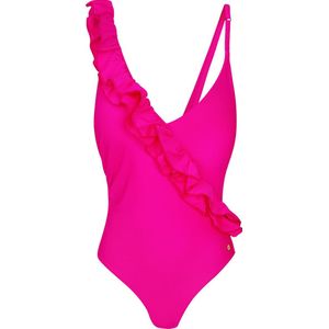 Badpak ruffel - fuchsia - maat M
