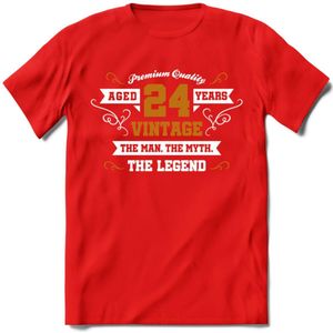 24 Jaar Legend T-Shirt | Goud - Wit | Grappig Verjaardag en Feest Cadeau Shirt | Dames - Heren - Unisex | Tshirt Kleding Kado | - Rood - XXL