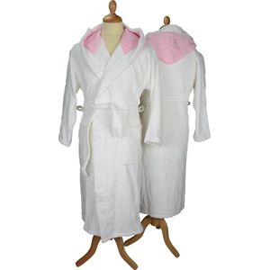 ARTG® Robezz - Badjas - Gekleurde Capuchon - White / Light Pink - Maat XS