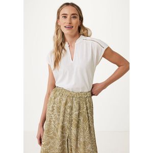 Ruffle Neck Blouse In Dobby Dames - Off White - Maat M
