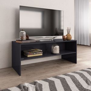 The Living Store TV-meubel Vintage - TV meubel hoogglans grijs - 100x40x40 cm - Bewerkt hout - Open vak - Inclusief montagematerialen