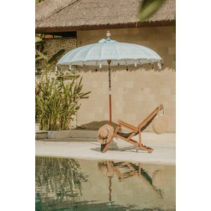 Bali parasol - half goud licht blauw - 250cm
