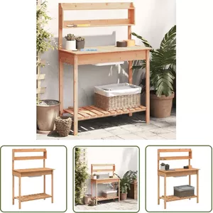 Yaheetech Plantentafel met wastafel, houten plantentafel, tuintafel, bloementafel, weerbestendig, met laden en verstelbare legplank en haken voor terras en tuin, houtkleur