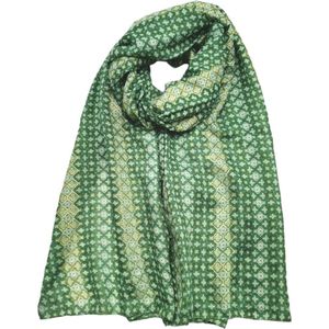 Lange dames sjaal Hailee fantasiemotief groen wit mint olijf pistache goud